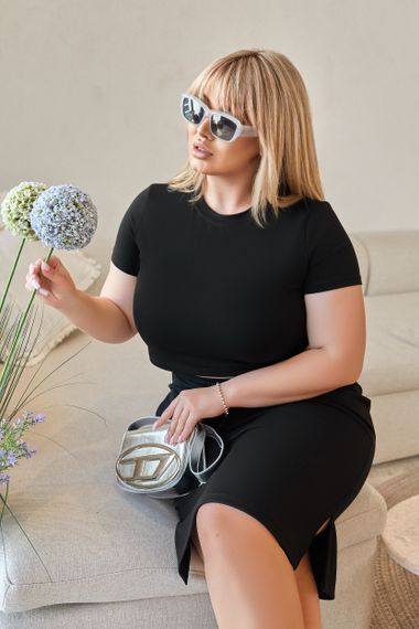 Женский летний костюм кроп-топ и юбка миди с разрезом GF7967 цвет черный размер 42/44 | Зображення 3