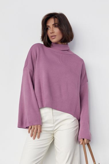 Однотонная кофта с высокой горловиной и расширенными рукавами - лавандовый цвет, S (есть размеры)