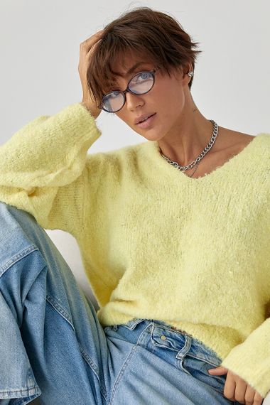 В'язаний джемпер з V-подібною горловиною - жовтий цвет, ONE SIZE (є розміри) | Зображення 4