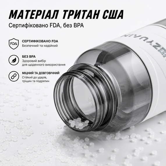 Спортивная бутылка KANGZYUAN 700 мл - Белая Tritan BPA-free, ударопрочная эко-бутылка сфильтром и ремешком | Зображення 4