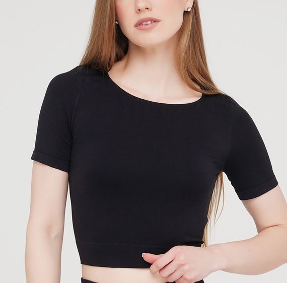 Футболка женская укороченная бесшовная CROP T-SHIRT 18860 L-XL черная