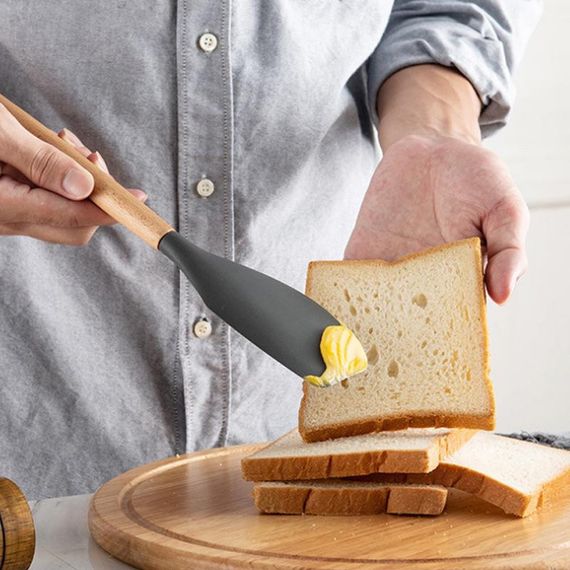 Набір кухонного приладдя із силікону та дерева 12 предметів Kitchen Set з підставкою Чорний | Зображення 3