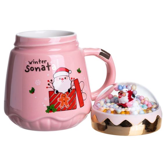 Чашка фарфоровая с крышкой Christmas 400 (мл) Розовый Yiwu FM-CS-41C | Зображення 3