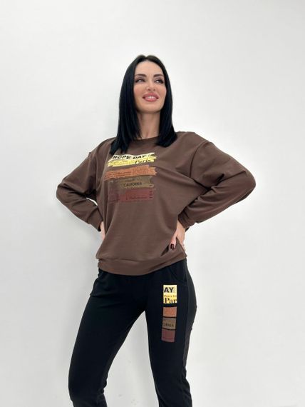 Женский спортивный костюм штаны и свитшот GF07955 цвет коричнево-черный, размер 50/52 | Зображення 1