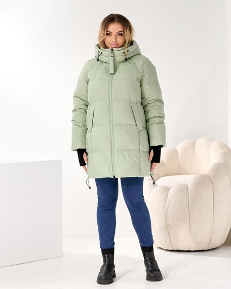 Зимова куртка великого розміру світло зеленого кольору | Зображення 2