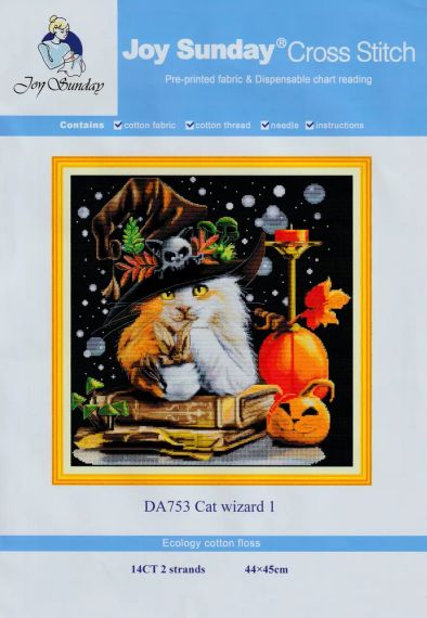 Набор для вышивания по нанесённой на канву схеме "Cat wizard 1". AIDA 14CT printed 44*45 см | Зображення 1