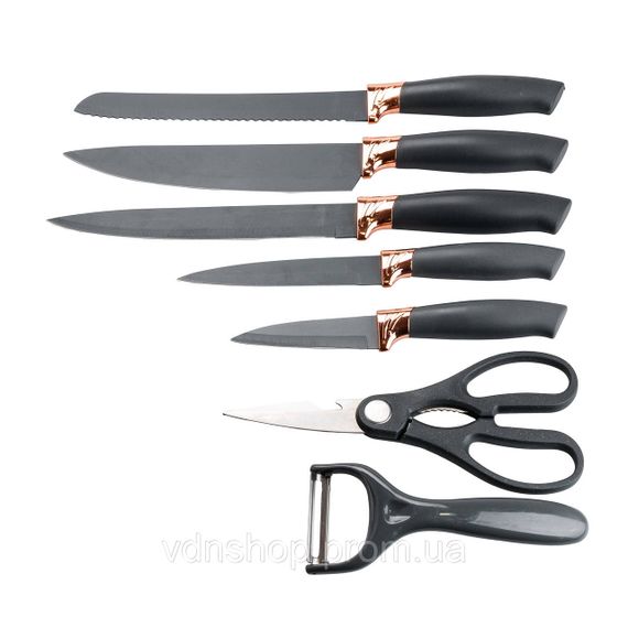 Набір кухонних ножів 5 штук з ножицями та овочечисткою 33/23.5/24.5/19.5 см Чорний HP27476 | Зображення 8