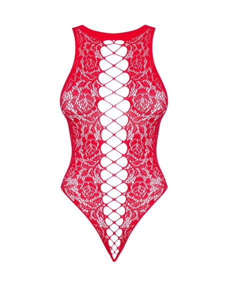 Ажурний бодістокінг із ефектом шнурівки Obsessive B120 teddy red S/M/L, червоний | Зображення 4