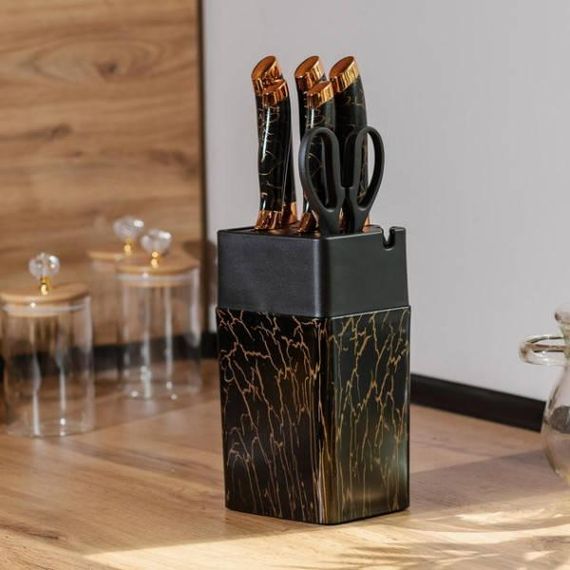 Набір ножів із нержавіючої сталі з ножицями на підставці Evdrtverh Чорний