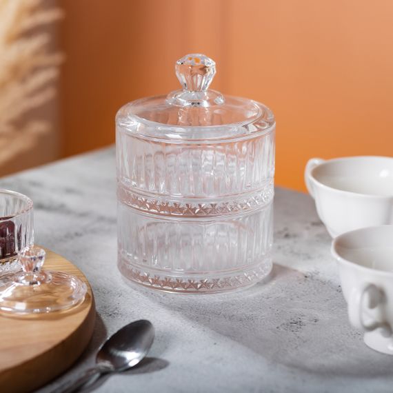 Цукерниця скляна дворівнева Ø 10 см кругла HP-YH-71 | Зображення 4