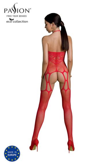 Бодистокинг Passion ECO BS002 red, с доступом, имитация подвязок, абстрактный рисунок sexstyle | Зображення 2
