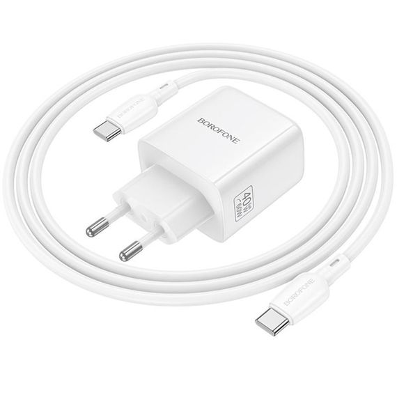 СЗУ Borofone BN33 Fuente PD40W (1USB-C) + кабель Type-C to Type-C White | Зображення 2