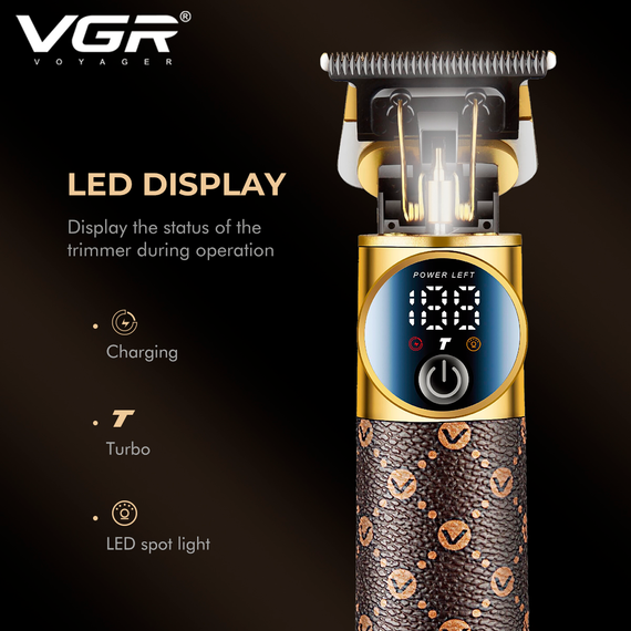 Триммер аккумуляторный VGR V-942 BROWN, 4 насадки, LED дисплей | Зображення 3