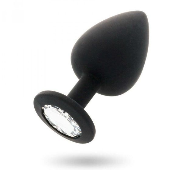 Анальна пробка з кристалом, чорна анальна пробка, анальна пробка зі стразою маленька S