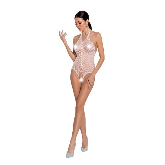 Бодістокінг у велику сітку Passion BS087 white, відкрита спина, халтер, з доступом | Зображення 2