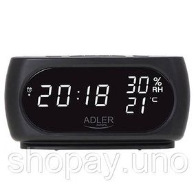 Настольные часы Adler AD 1186 Black — LED дисплей, температура, влажность, дата, будильник, регулировка яркости
