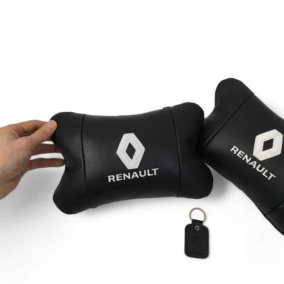 Набір подушок 2шт для авто Renault, натуральна шкіра, на підголівник у машину з логотипом Рено | Зображення 6