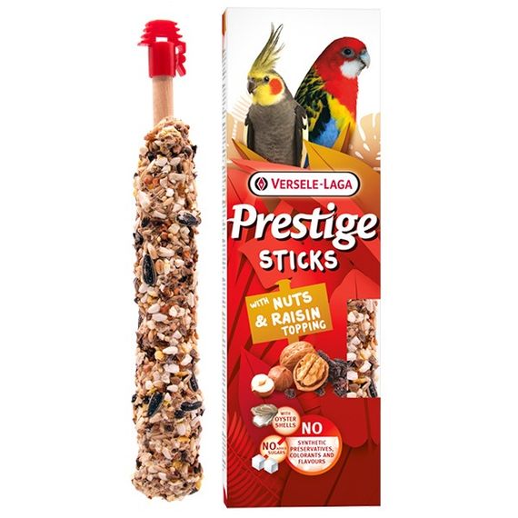 Лакомство для средних и крупных попугаев Versele-Laga Prestige Sticks Parrots Nuts & Raisin Topping, 2 шт х 70 гр