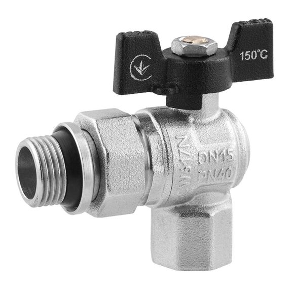 Кран-американка кульовий кутовий Kroner 1/2" ВЗ PN40 метелик, нікельований (CV033223)