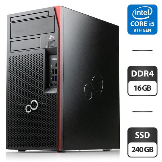 Комп'ютер Fujitsu Esprimo P758 E85 Tower / Intel Core i5-8400 (6 ядер по 2.8 - 4.0 GHz) / 16 GB DDR4 / 240 GB SSD / Intel UHD Graphics 630 б/в