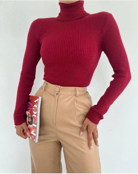 Женская водолазка-гольф в рубчик с высоким воротником SA409, размер 42/48, цвет красный