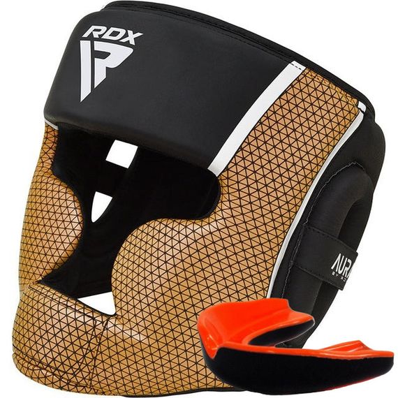 Шолом боксерський  RDX AURA PLUS T-17 Black Golden M (капа у комплекті)