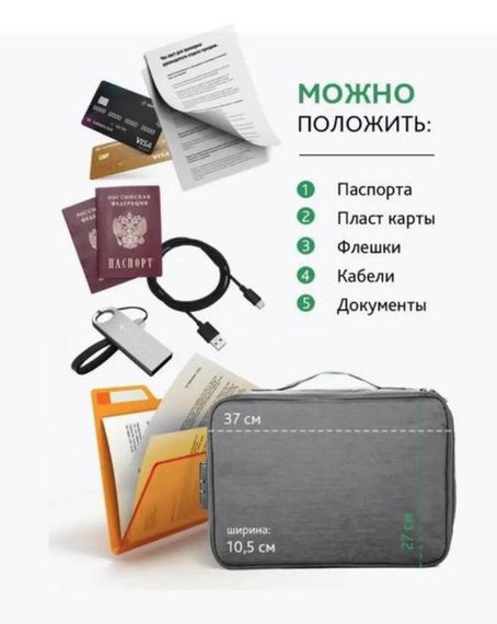 Органайзер-папка для документів із кодовим замком Сіра з кріплення на валізу водонепроникна | Зображення 6
