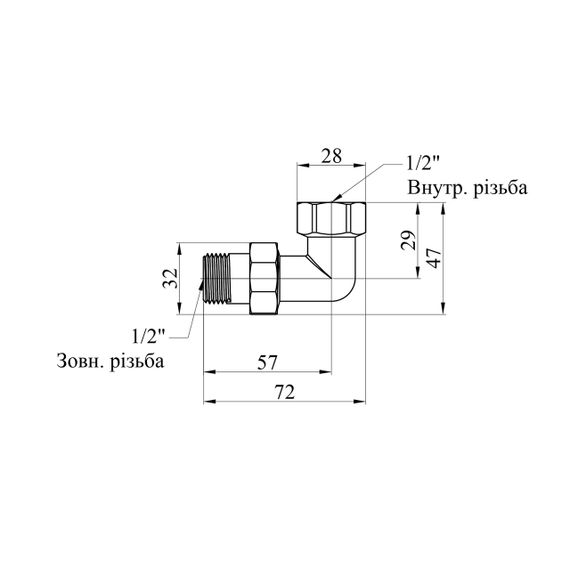 Згін-американка кутова посилена LexLine 1/2" ВЗ латунна УК0802-В | Зображення 1