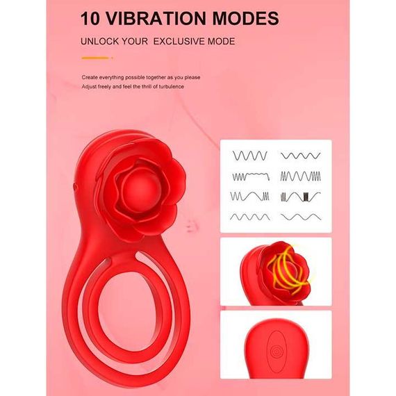 Смарт виброкольцо на пенис и мошонку Love Spouse "Роза" красный | Зображення 2
