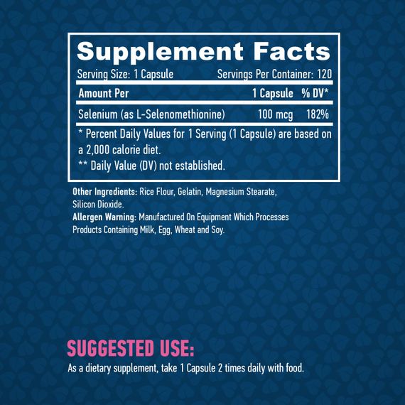 Селен Haya Labs Selenium Chelated - yeast free 100mcg 120 caps | Зображення 1