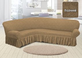 Жакардовий чохол на кутовий диван Volna з спідницею Пісочний