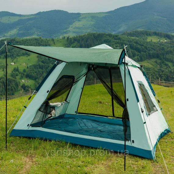 Палатка кемпинговая  3-местная с тентом 235*235*155 см синий LU005BL | Зображення 2