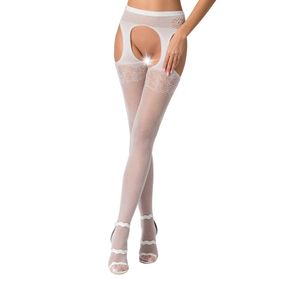 Еротичні колготки-бодістокінг Passion S005 white, імітація панчіх та пояса для панчіх, S/M/L