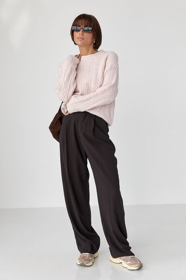 В'язаний светр у косички - пудра цвет, ONE SIZE (є розміри) | Зображення 2