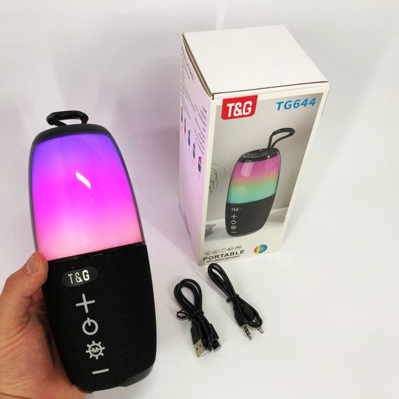 Портативна колонка TG644 5W з RGB підсвічуванням та ремінцем, блютуз колонка з акумулятором. Колір: чорний | Зображення 1