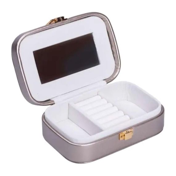 Скринька для прикрас з еко шкіри 15×10×5 см із дзеркалом органайзер для ювелірних виробів HP-5-33G | Зображення 1