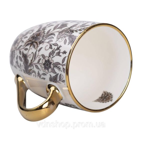 Фарфоровая чашка 400 мл с золотым ободком и золотой ручкой Серая RX-N240665G | Зображення 2
