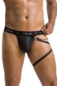 Труси стринги з екошкіри Passion 058 THONG BILL, Чорний, 2XL, 3XL, Великі розміри