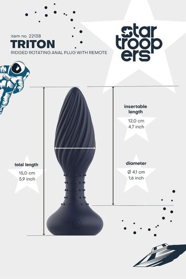 Вібруюча анальна пробка Dream Toys Startroopers Triton з пультом керування, чорна Sex Aura | Зображення 8