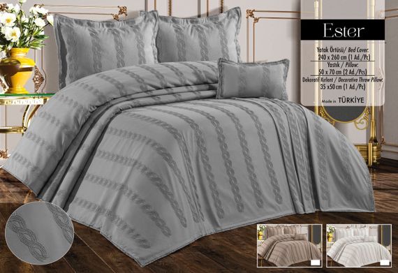 Покривало з бахромою Kayra 240х260 см Ester сіре | Зображення 1