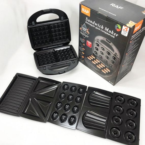 Мультимейкер 6в1 RAF R.541 Гриль притискний сендвічниця вафельниця ліщина бутербродниця | Зображення 2