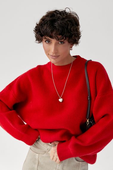 В'язана тепла однотонна кофта - червоний цвет, ONE SIZE (є розміри) | Зображення 4