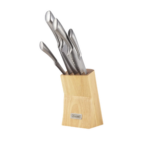Набір ножів 5 предметів на дерев'яній підставці нержавіюча сталь порожнисті ручки 5130 KAMILLE