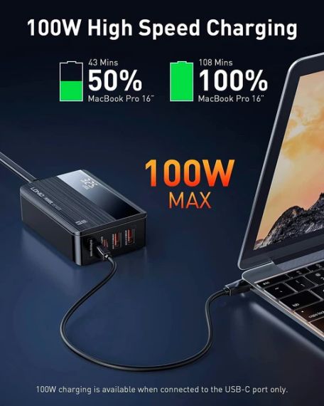 Настільний зарядний адаптер LDNIO 100 Вт з LED-дисплеєм та підтримкою Power Delivery та Quick Charge | Зображення 2