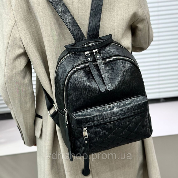Женский кожаный рюкзак городской 30х23х12, наплечник из натуральной кожи, черный