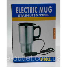 Термокружка в автомобіль Electric Mug 12В — Електрична чашка з підігрівом (350 мл), нержавіюча сталь, колір Металік