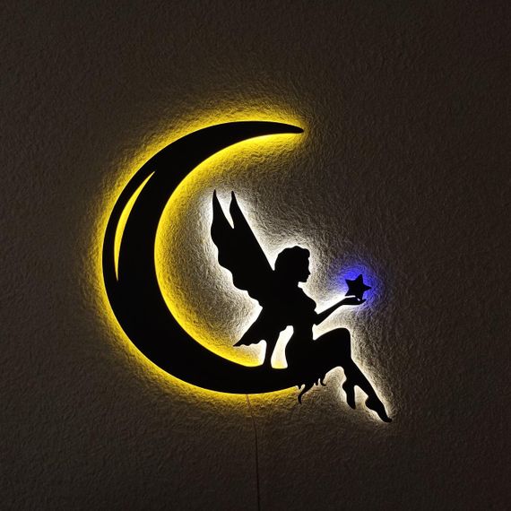 Панно декоративная картина на стену Фея на луне LED подсветка 450х400 acr-p000109 | Зображення 2
