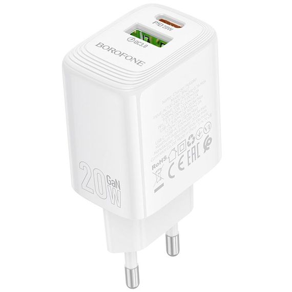 МЗП Borofone BN27 Fuente PD20W+QC3.0 (1USB-A/1C) White | Зображення 2