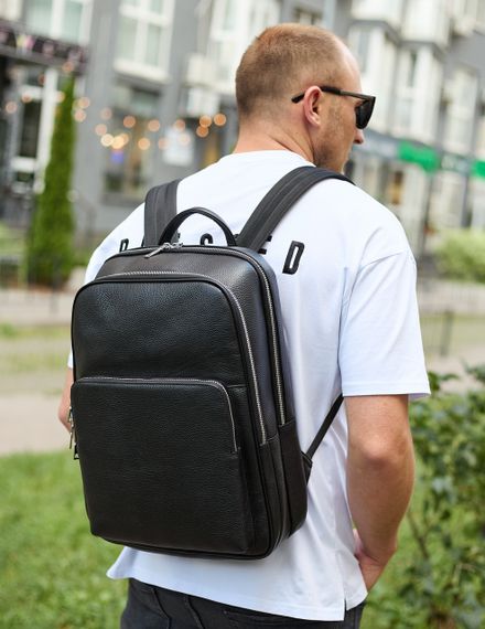 Шкіряний чоловічий рюкзак класичний чорний з натуральної шкіри якісний  Tiding Bag 45239 | Зображення 7