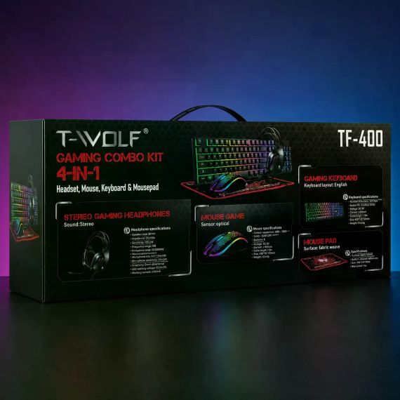 Ігровий комплект Gaming Combo 4-in-1 T-Wolf TF-400 чорний • Геймерський набір клавіатура, миша, навушники та килимок для ПК | Зображення 3
